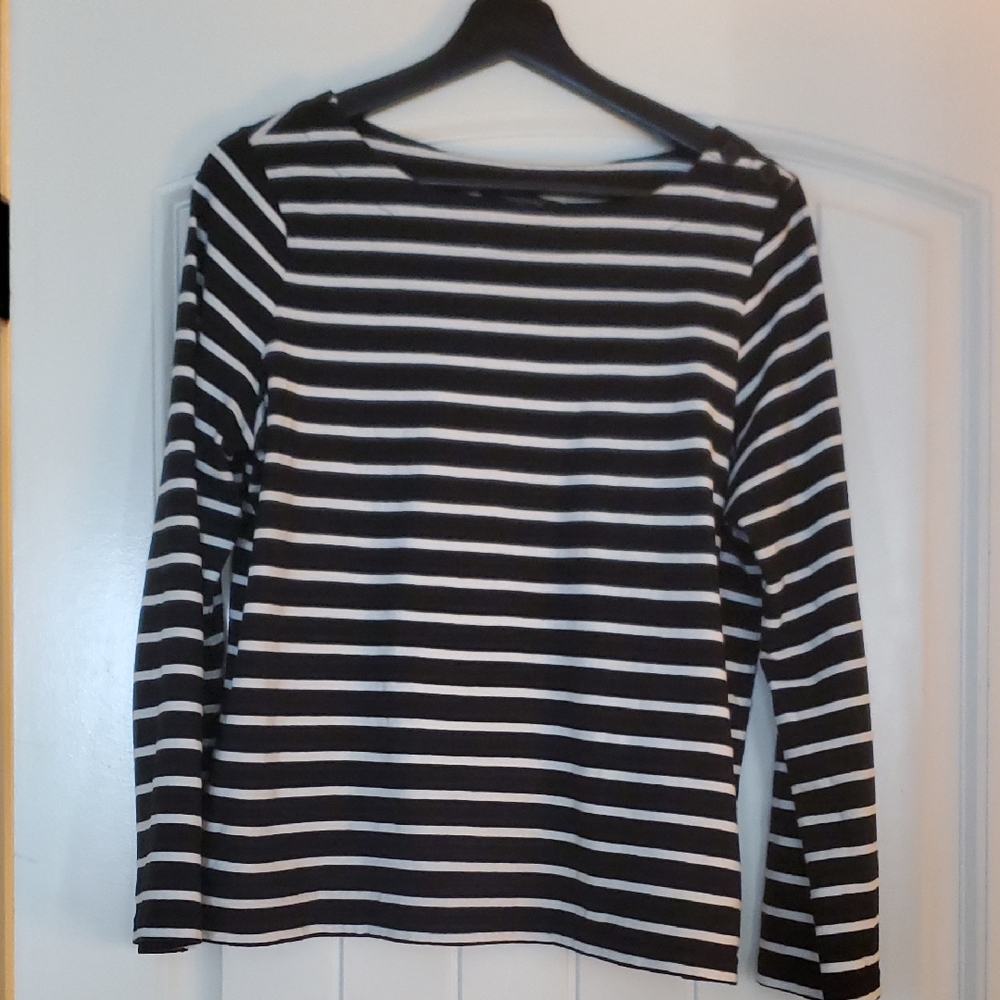 Banana Republic Black and White Striped Boatneck Top